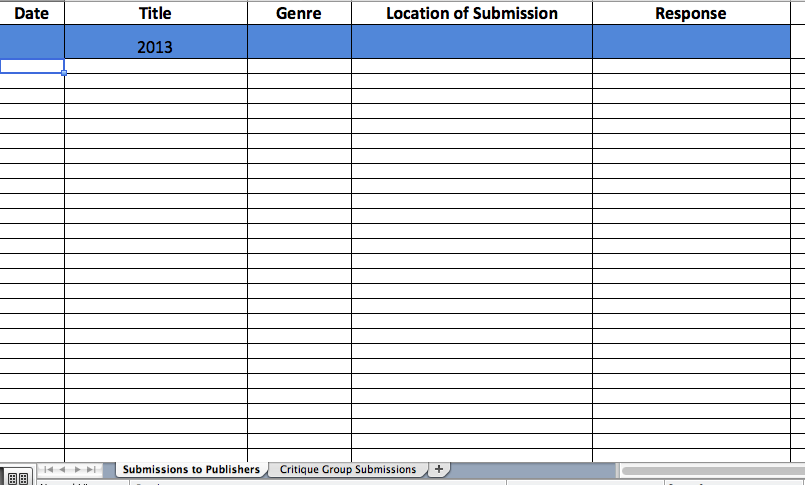 Submission Log Spreadsheet Sample